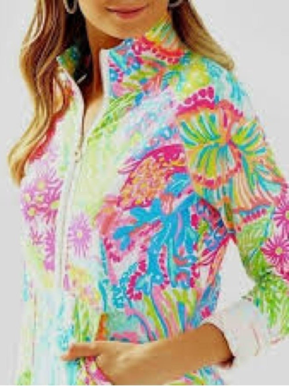Lilly Pulitzer Skipper Popover Lovers Coral Luxe Terry UPF 50+ Pullover Large